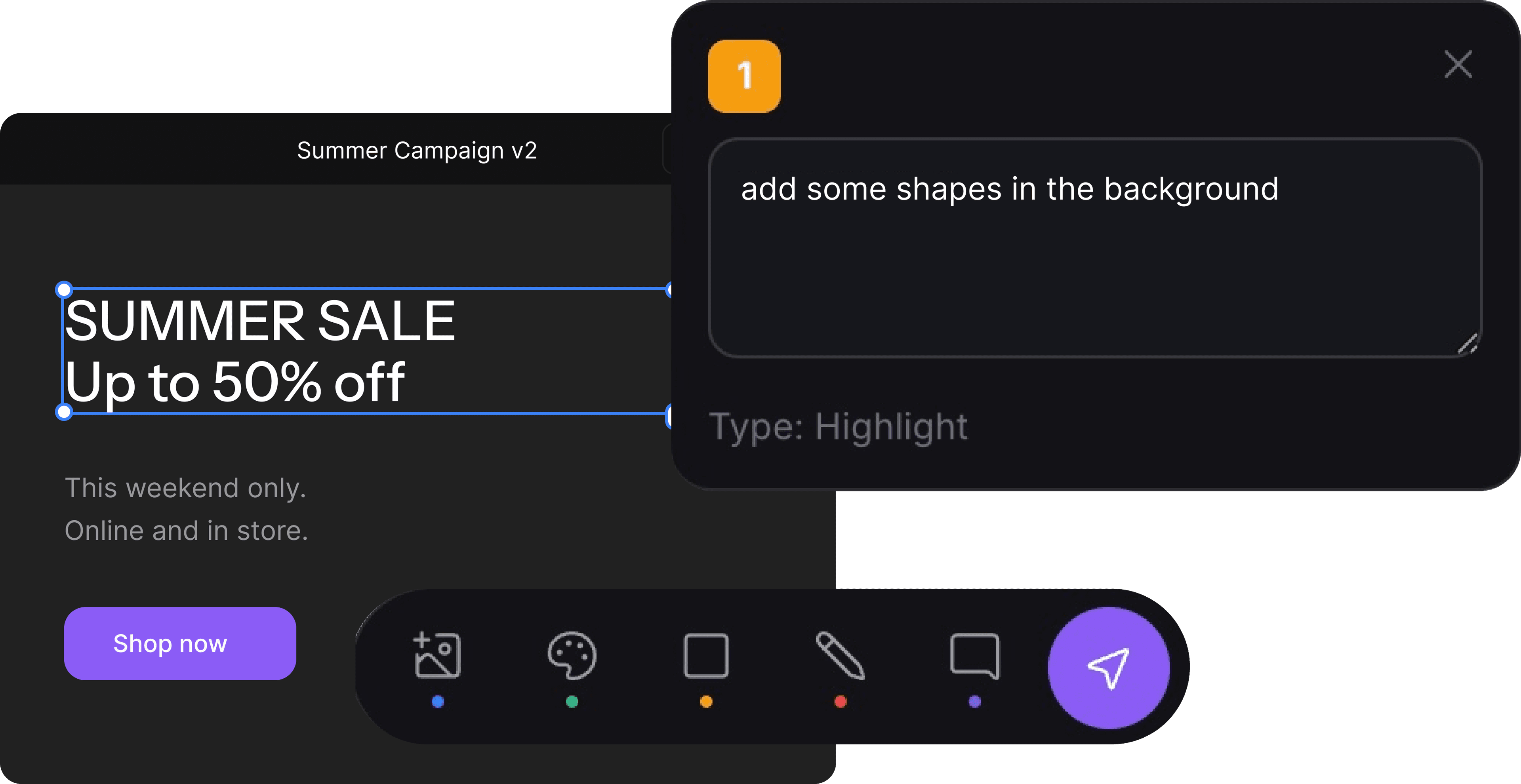 LayerReview annotation in action: a comment pinned on a design with the annotation toolbar